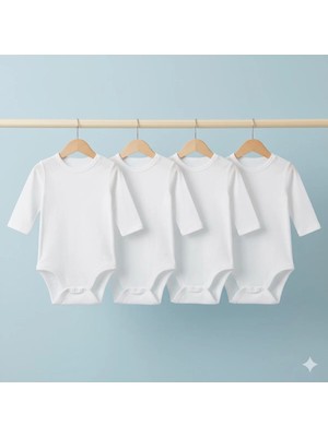 Lorvex Çıtçıtlı Baskısız Bebek Body Beyaz 4'lü Pamuklu Zıbın