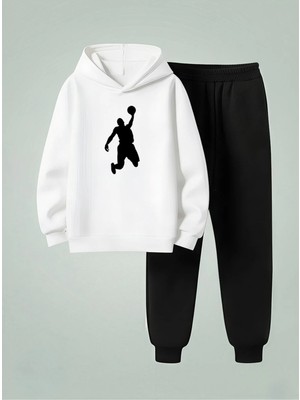 Lorvex Sweatshirt-Eşofman Takım Çocuk Kapüşonlu Takım Smaç Baskılı 3 Iplik Şardonlu