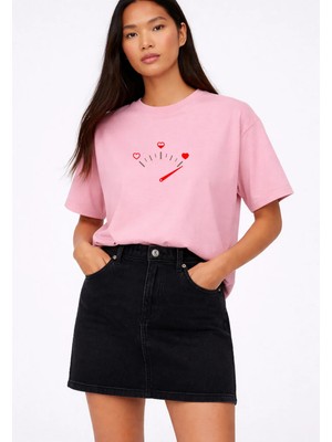 Lorvex T-Shirt Oversize Rahat Kalıp Aşk Göstergesi Baskılı %100 Pamuklu
