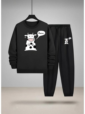 Lorvex Çocuk Eşofman Takım Bisiklet Yaka Sweatshirt ve Eşofman Identity Crisis Baskılı 3 Iplik Şardonlu