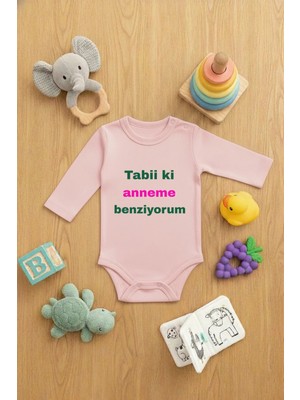 Lorvex Bebek Zıbın Çıtçıtlı Baskılı Sevimli Body Tabii Ki Annem Baskılı