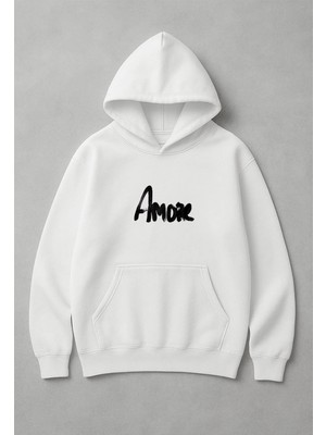 Lorvex Oversize Kapüşonlu Unisex Sweatshirt %100 Pamuklu Amor Baskılı