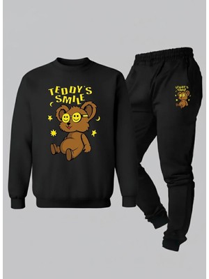 Lorvex Çocuk Takım (Sweatshirt-Eşofman) Bisiklet Yaka Teddy Baskılı 3 Iplik Şardonlu