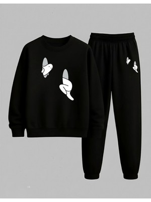Lorvex Çocuk Sweatshirt-Eşofman Takım Bisiklet Yaka Yaramaz Çocuk Kaçıyor Baskılı 3 Iplik Şardonlu