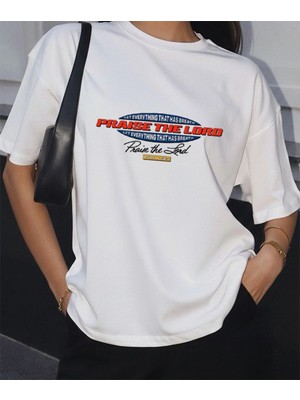 Lorvex Praise The Lord Baskılı Oversize Unisex Pamuklu Tshirt-Tişört