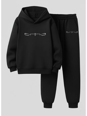 Lorvex Erkek Çocuk Kapüşonlu Sweatshirt-Eşofman Takım Araba Farı Baskılı 3 Iplik Şardonlu