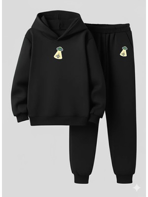 Lorvex Çocuk Kapüşonlu Takım Kaçırılan Inek Baskılı 3 Iplik Şardonlu Sweatshirt-Eşofman Takım