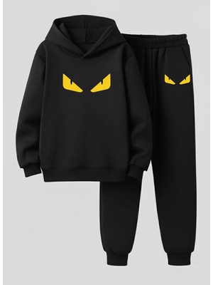 Lorvex Sweatshirt-Eşofman Takım Çocuk (Kapüşonlu) Sinirli Göz Baskılı 3 Iplik Şardonlu
