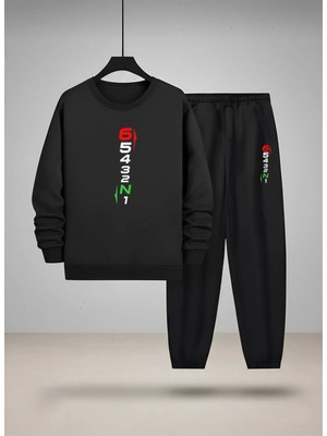 Lorvex Çocuk Takım (Sweatshirt-Eşofman) Erkek Bisiklet Yaka Vites Baskılı 3 Iplik Şardonlu