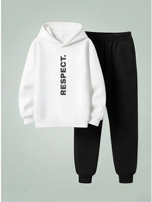 Lorvex Çocuk Sweatshirt-Eşofman Takım (Kapüşonlu) Respect Siyah Baskılı 3 Iplik Şardonlu