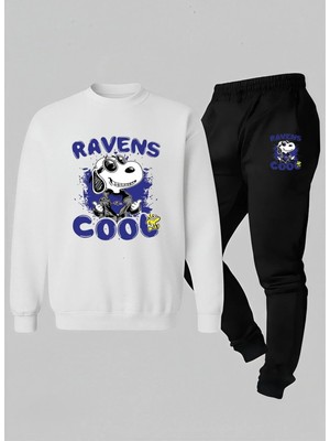 Lorvex Unısex Sweatshirt-Eşofman Çocuk Takım Bisiklet Yaka Ravens Baskılı 3 Iplik Şardonlu