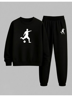 Lorvex Erkek Çocuk Sweatshirt-Eşofman Takım Bisiklet Yaka Gole Giden Futbolcu Baskılı 3 Iplik Şardonlu