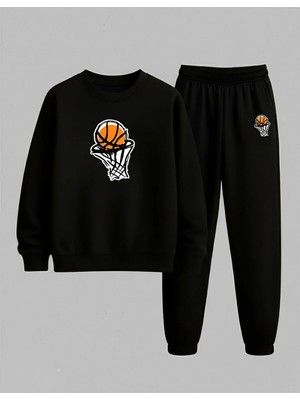 Lorvex Erkek Çocuk Sweatshirt-Eşofman Takım Bisiklet Yaka Tam Basket Baskılı 3 Iplik Şardonlu