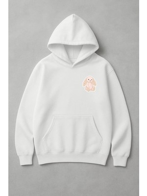 Lorvex Pembe Tavşan Baskı Oversize Pamuklu Kadın Sweatshirt