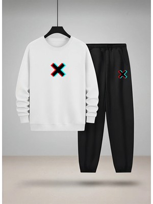 Lorvex 3 Iplik Şardonlu Sweatshirt-Eşofman Takım Unısex Çocuk Bisiklet Yaka Çarpı Baskılı