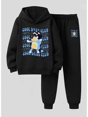 Lorvex Çocuk Kapüşonlu Takım Cool Dads Baskılı 3 Iplik Şardonlu Sweatshirt-Eşofman Takım