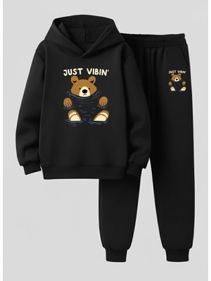 Lorvex Sweatshirt-Eşofman Takım Çocuk Kapüşonlu Takım Keyi̇fci̇ Ayi Baskılı 3 Iplik Şardonlu