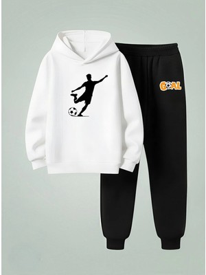 Lorvex Erkek Çocuk Kapüşonlu Takım Goall Baskılı 3 Iplik Şardonlu Sweatshirt-Eşofman Takım