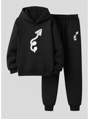 Lorvex 3 Iplik Şardonlu Çocuk Sweatshirt-Eşofman Takım (Kapüşonlu) Kağıt Uçak Baskılı
