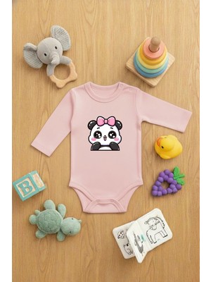 Lorvex %100 Pamuk Bebek Zıbın (Çıtçıtlı) Sevimli Body Gülen Panda Baskılı