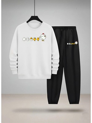 Lorvex Çocuk Sweatshirt-Eşofman Takım Bisiklet Yaka Yumurtadan Çıkan Civciv Baskılı 3 Iplik Şardonlu