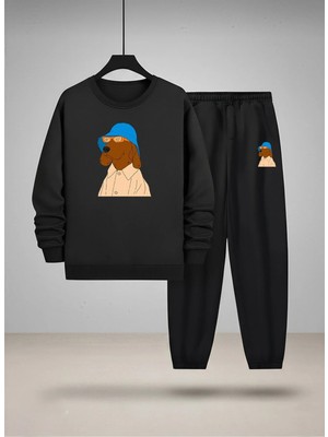 Lorvex Çocuk Sweatshirt-Eşofman Takım Bisiklet Yaka Havalı Köpek Baskılı 3 Iplik Şardonlu