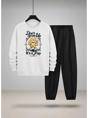 Lorvex Çocuk Sweatshirt-Eşofman Takım Bisiklet Yaka Grow Up Baskılı 3 Iplik Şardonlu
