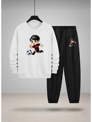 Lorvex Erkek Çocuk Bisiklet Yaka Sweatshirt ve Eşofman Takım Anime Futbol Baskılı 3 Iplik Şardonlu