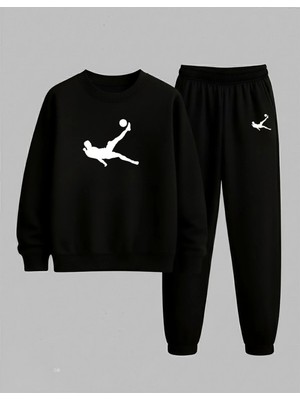 Lorvex Erkek Çocuk Bisiklet Yaka Sweatshirt ve Eşofman Takım Röveşata Baskılı 3 Iplik Şardonlu