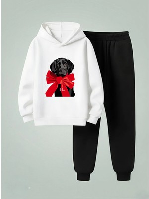 Lorvex Kapüşonlu Çocuk Sweatshirt-Eşofman Takım Siyah Köpek Baskılı