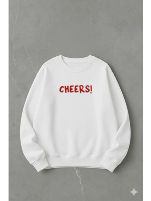 Lorvex Oversize Unisex Pamuklu Bisiklet Yaka Sweatshirt – Cheers Kırmızı Baskı