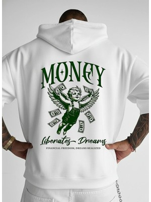 Lorvex Unısex Oversize Kapüşonlu Sweatshirt %100 Pamuklu Money Baskılı
