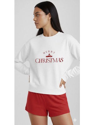 Lorvex Yılbaşı Konsept Oversize Bisiklet Yaka Sweatshirt Mutlu Yıllar Baskı