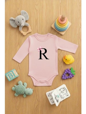 Lorvex %100 Pamuk Çıtçıtlı Bebek Zıbın Sevimli Body R Harfi Baskılı