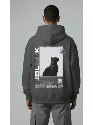Lorvex Black Cat Arka Baskı Oversize Erkek Pamuklu Sweatshirt