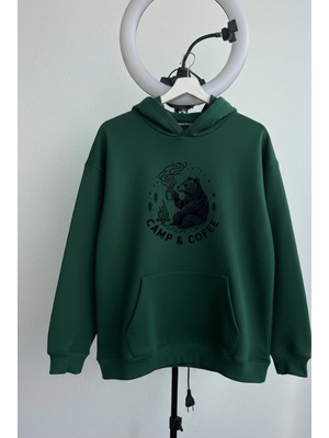 Lorvex Camp & Coffee Ön Baskı Oversize Unisex Pamuklu Sweatshirt