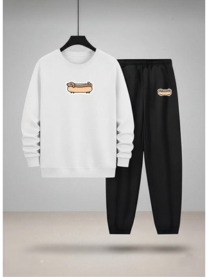 Lorvex Çocuk Sweatshirt-Eşofman Takım Bisiklet Yaka Hot Dog Köpek Baskılı 3 Iplik Şardonlu