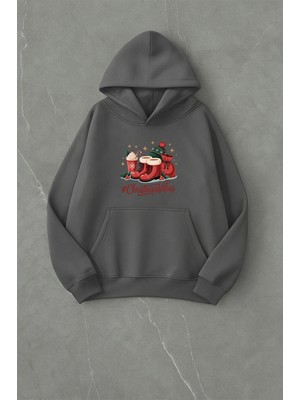 Lorvex Oversize Christmas Vibes Baskı Unisex Kapüşonlu Sweatshirt