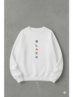 Lorvex Oversize Unisex Pamuklu Bisiklet Yaka Sweatshirt – Dik Black Baskı