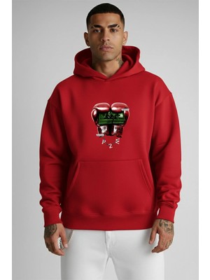Lorvex Hoodie Erkek Oversize Kapüşonlu %100 Pamuklu Boks Doları Baskılı