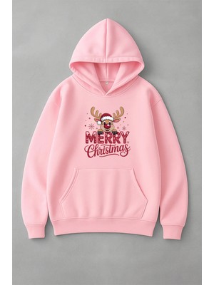 Lorvex Oversize Merry Christmas Baskı Unisex Kapüşonlu Sweatshirt
