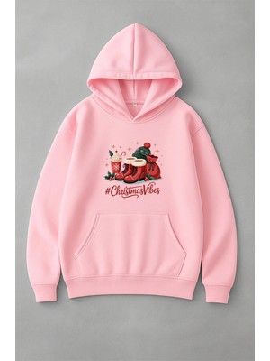 Lorvex Oversize Christmas Vibes Baskı Unisex Kapüşonlu Sweatshirt