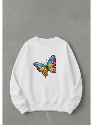 Lorvex Sweatshirt Baskılı 100% Pamuk Oversize Kelebek Sweatshirt