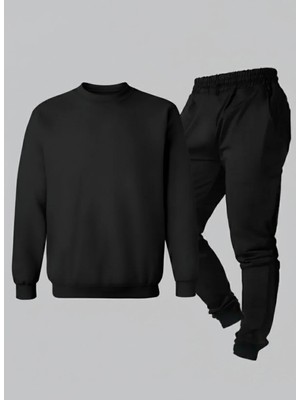 Lorvex Çocuk Takım Unısex (Sweatshirt-Eşofman) Baskısız Düz Bisiklet Yaka 3 Iplik Şardonlu