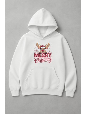 Lorvex Oversize Merry Christmas Baskı Unisex Kapüşonlu Sweatshirt