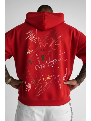 Lorvex Kapüşonlu Hoodie Oversize Unısex %100 Pamuklu Karalama Baskılı