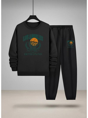 Lorvex Erkek Çocuk Sweatshirt-Eşofman Takım Bisiklet Yaka Basketbol Potasi Baskılı 3 Iplik Şardonlu