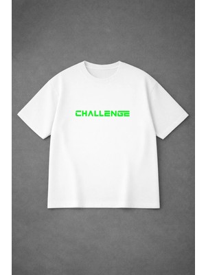 Lorvex Oversize Rahat Kalıp T-Shirt Challenge Baskılı Premium %100 Pamuk