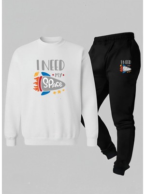 Lorvex Çocuk Takım (Sweatshirt-Eşofman) Bisiklet Yaka I Need Space Baskılı 3 Iplik Şardonlu