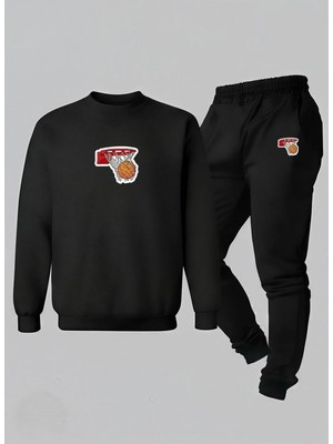 Lorvex Erkek Çocuk Sweatshirt-Eşofman Takım Bisiklet Yaka Pota Baskılı 3 Iplik Şardonlu